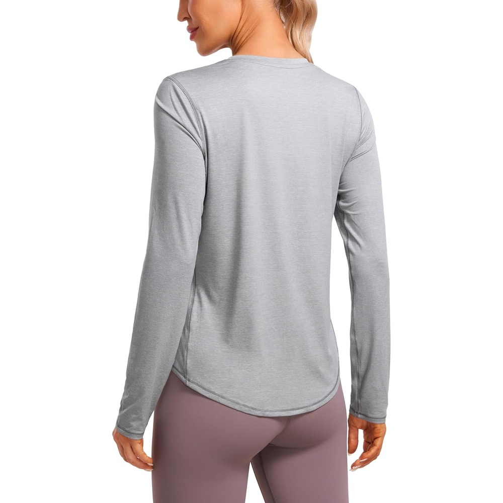 image:imageCRZ YOGA Lightweight Workout Long Sleeve Shirts for Women  Gym Running Fall Athletic Training TShirts High Neck TopsSilver Mist