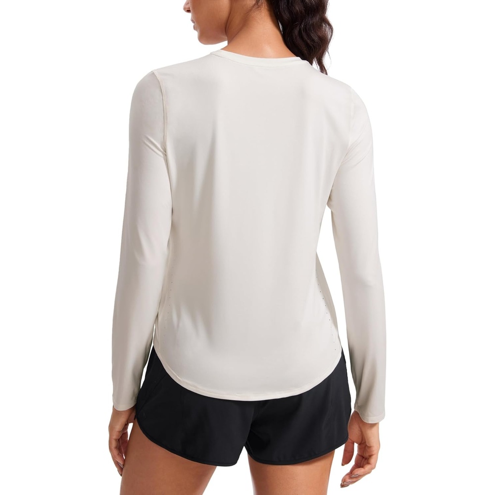 image:imageCRZ YOGA Lightweight Workout Long Sleeve Shirts for Women Gym Running Fall Athletic Training TShirts High Neck TopsWhite Apricot