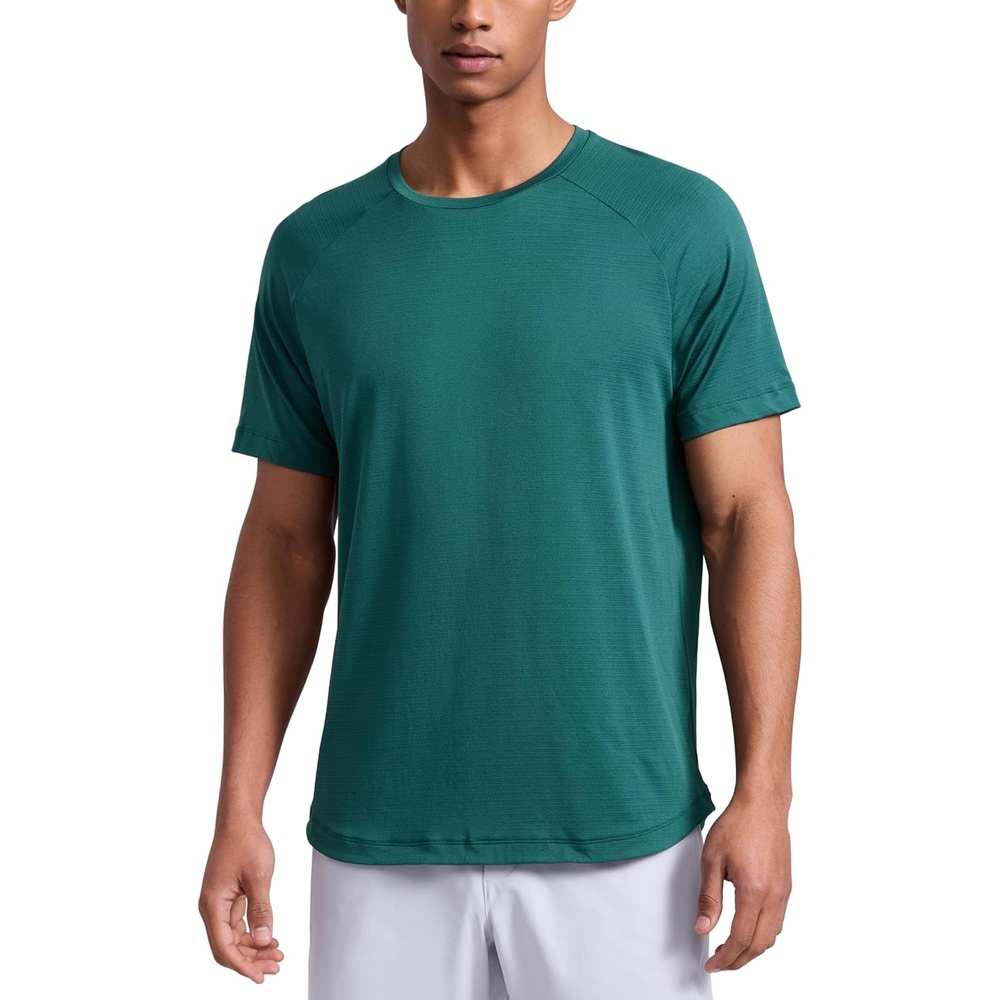 image:imageCRZ YOGA Lightweight Workout Shirts for Men Texture Crewneck Running Athletic TShirts Short Sleeve Gym TopsForest Green
