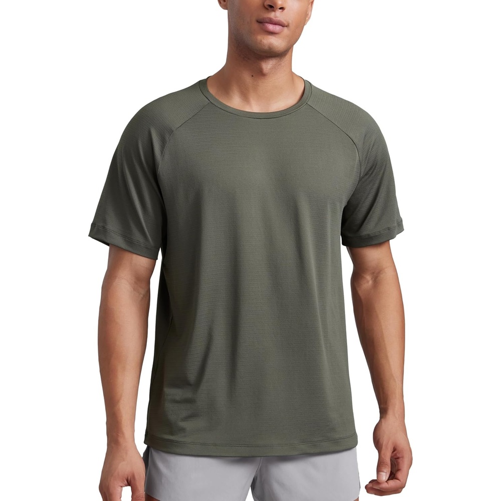 image:imageCRZ YOGA Lightweight Workout Shirts for Men Texture Crewneck Running Athletic TShirts Short Sleeve Gym TopsLight Army Green