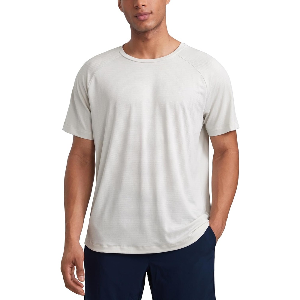 image:imageCRZ YOGA Lightweight Workout Shirts for Men Texture Crewneck Running Athletic TShirts Short Sleeve Gym TopsMilky White Bone