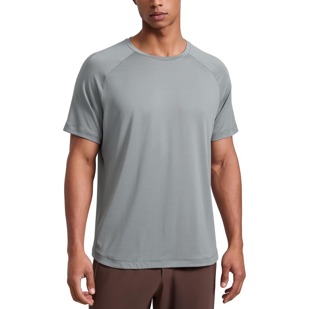 image:imageCRZ YOGA Lightweight Workout Shirts for Men Texture Crewneck Running Athletic TShirts Short Sleeve Gym TopsSilver Gray