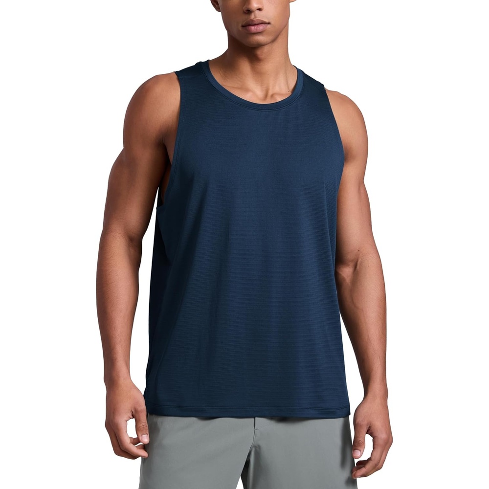 image:imageCRZ YOGA Lightweight Workout Tank Tops for Men Crewneck Quick Dry Texture Muscle Athletic Gym Running Sleeveless ShirtsNautical Navy Blue