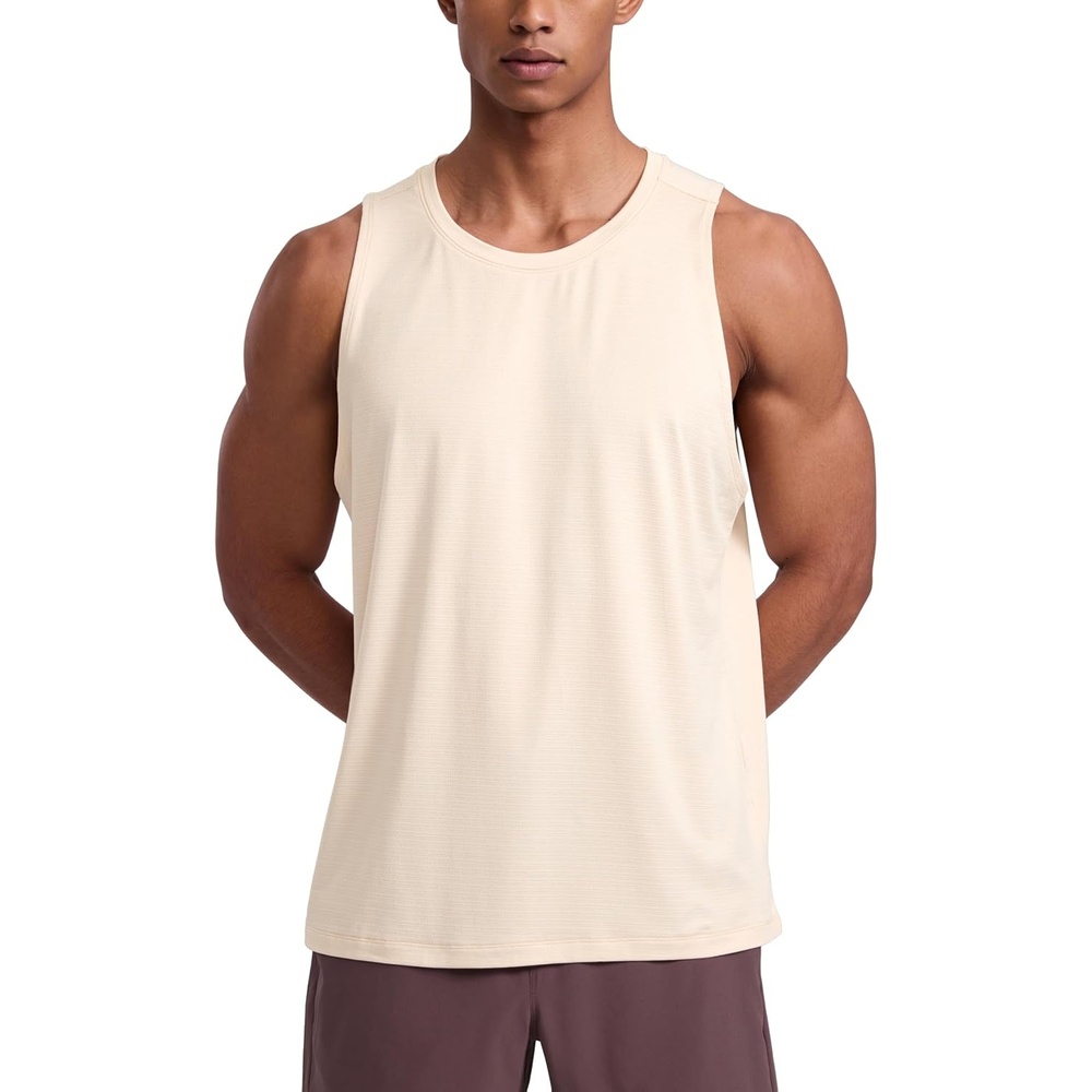 image:imageCRZ YOGA Lightweight Workout Tank Tops for Men Crewneck Quick Dry Texture Muscle Athletic Gym Running Sleeveless ShirtsWhite Opal