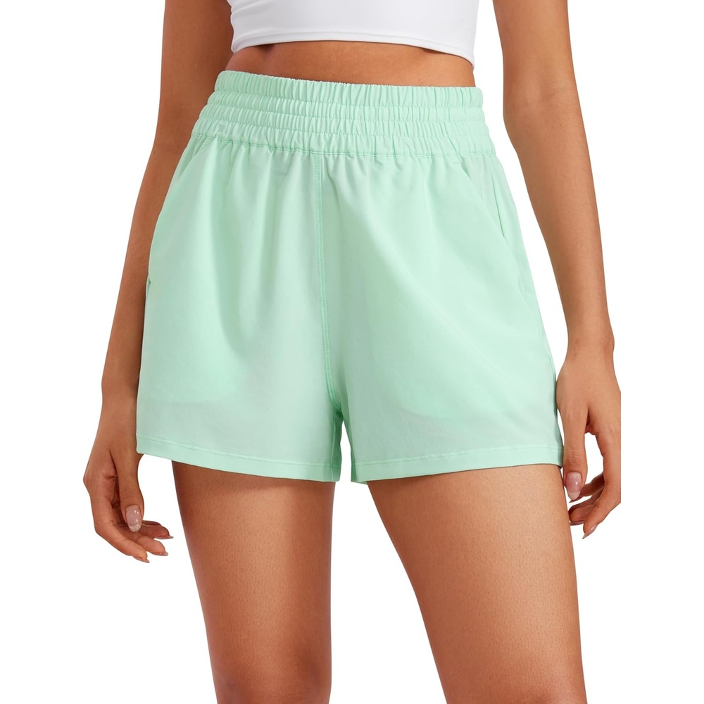image:imageCRZ YOGA Linerless Relaxed Casual Shorts for Women 3 High Waisted for Lounge Athletic Golf with PocketsMint Moment