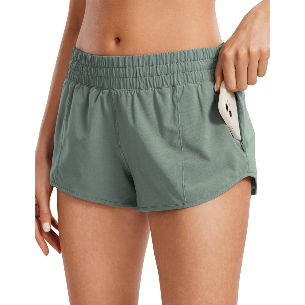 image:imageCRZ YOGA Low Waisted Running Shorts for Women 25 Mesh Liner Quick Dry for Workout Sport Athletic with Zipper PocketGrey Sage
