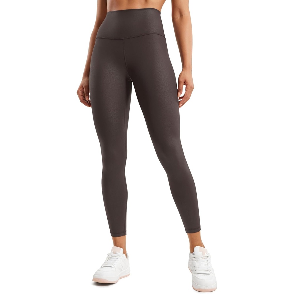 image:imageCRZ YOGA Matte Faux Leather Leggings 25  Butterluxe High Waisted Stretch Ankle Leather Pants for Women Pleather TightsFaux Leather Hot Fudge Brown Foil