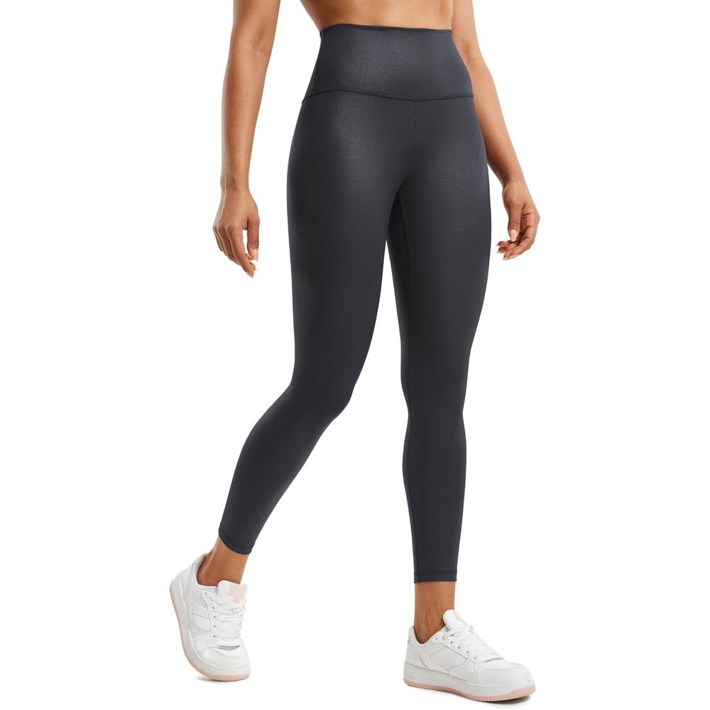 image:imageCRZ YOGA Matte Faux Leather Leggings 25 Butterluxe High Waisted Stretch Ankle Leather Pants for Women Pleather TightsFaux Leather Mysterious Grey Foil