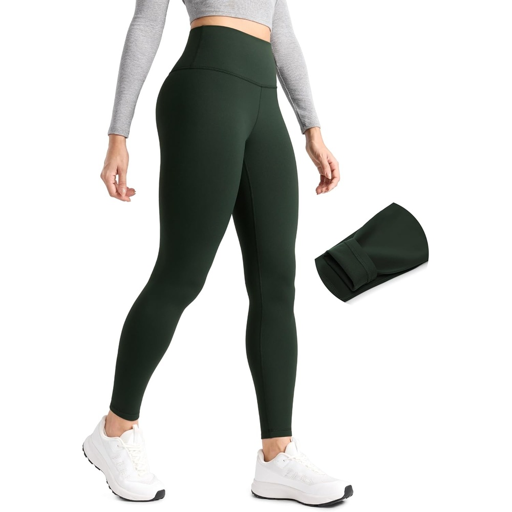 image:imageCRZ YOGA Matte Thermal Fleece Lined Leggings 28 Casual Lounge Workout Womens Yoga Full Length Pants Winter WarmLegend Green