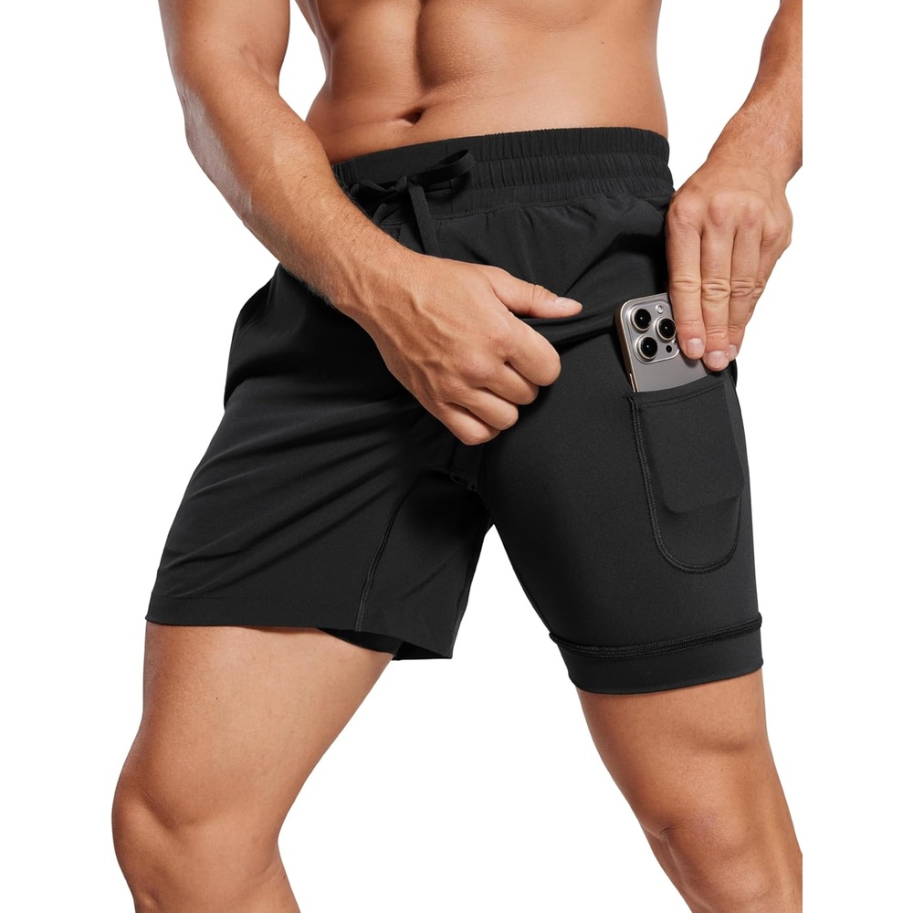 image:imageCRZ YOGA Mens 2 in 1 Running Shorts 5  Lined Workout Quick Dry for Workout Sports Athletic with PocketsBlack