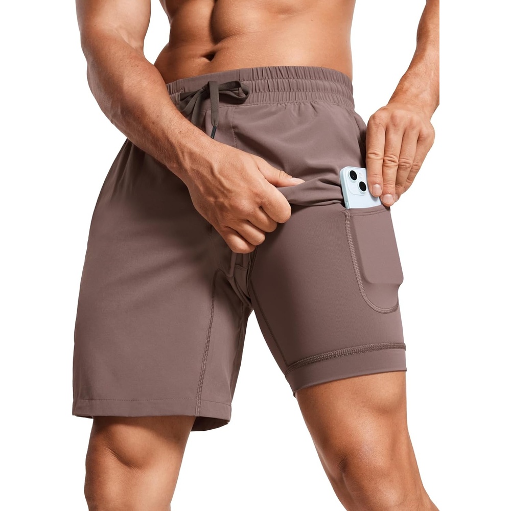 image:imageCRZ YOGA Mens 2 in 1 Running Shorts 7 Lined Workout Quick Dry Lightweight for Sports Athletic with PocketsBrown Rock