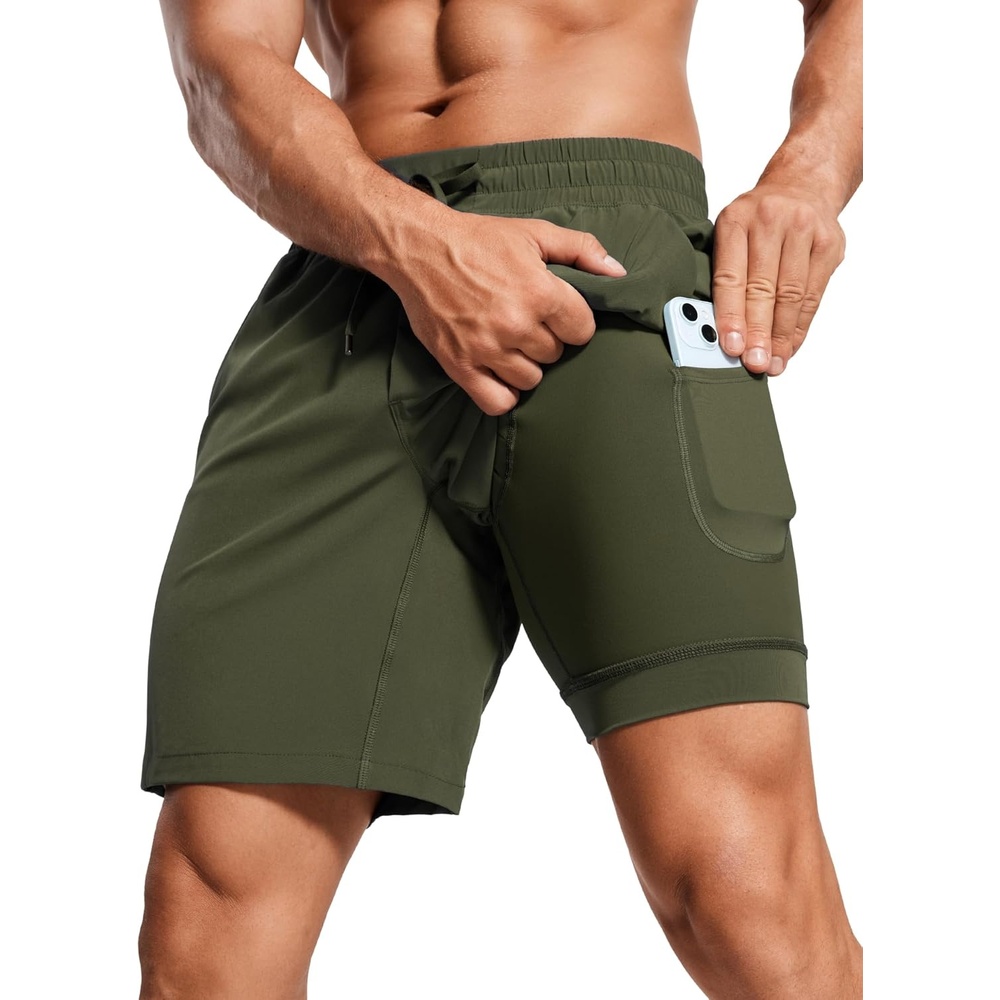 image:imageCRZ YOGA Mens 2 in 1 Running Shorts 7 Lined Workout Quick Dry Lightweight for Sports Athletic with PocketsDark Olive