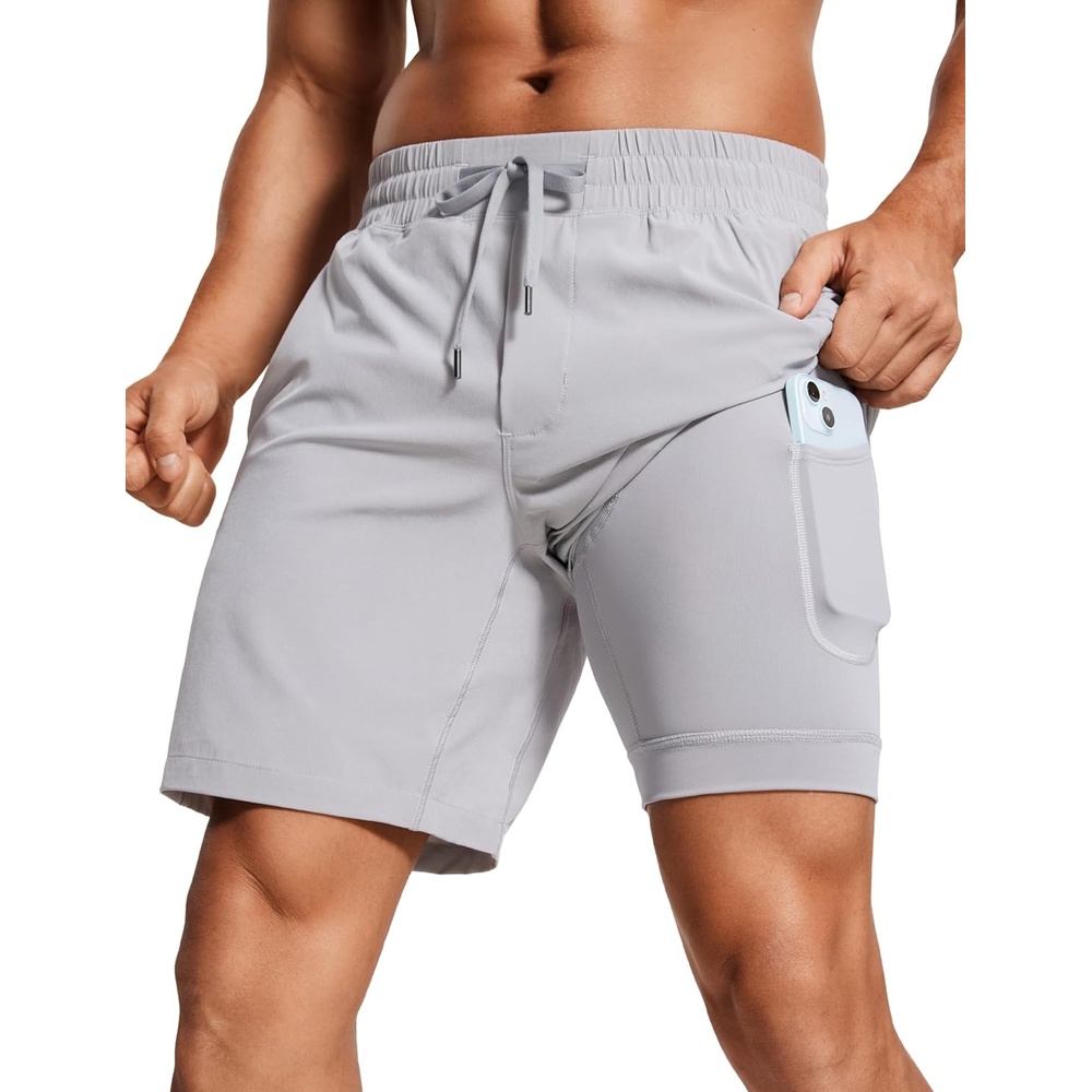 image:imageCRZ YOGA Mens 2 in 1 Running Shorts 7 Lined Workout Quick Dry Lightweight for Sports Athletic with PocketsGull Gray
