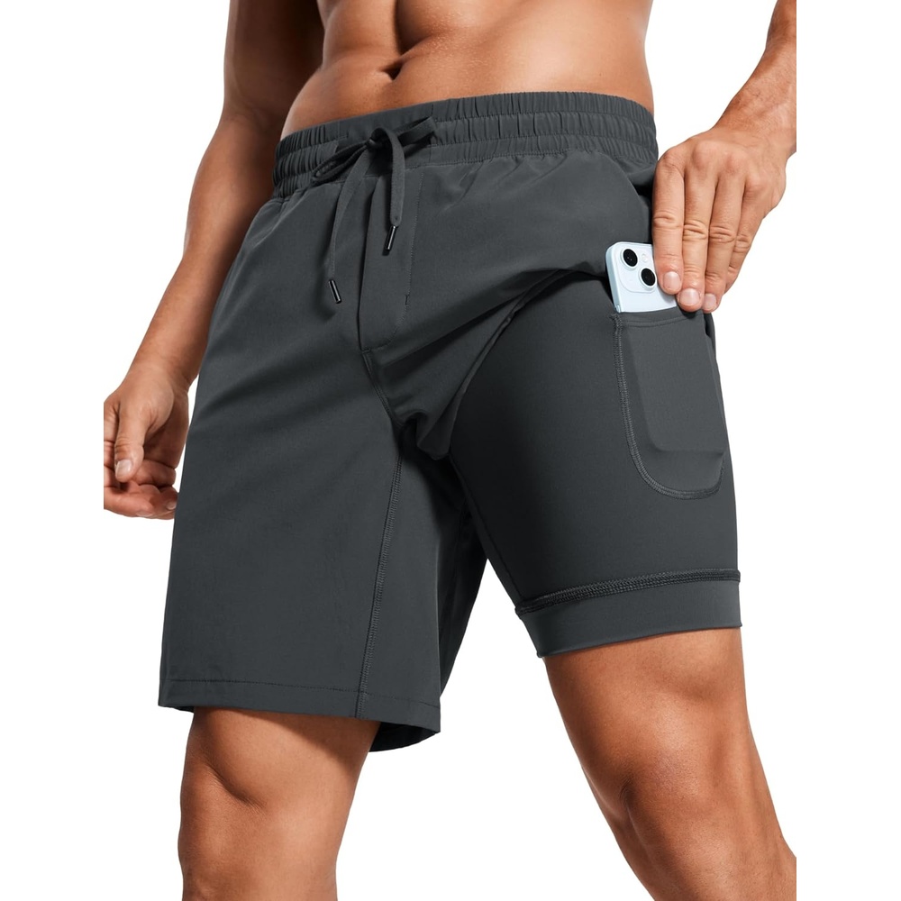 image:imageCRZ YOGA Mens 2 in 1 Running Shorts 7 Lined Workout Quick Dry Lightweight for Sports Athletic with PocketsInk Gray