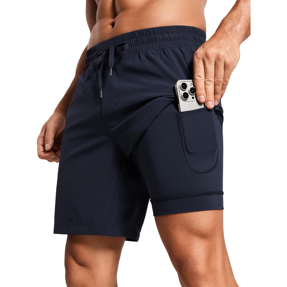image:imageCRZ YOGA Mens 2 in 1 Running Shorts 7 Lined Workout Quick Dry Lightweight for Sports Athletic with PocketsNavy