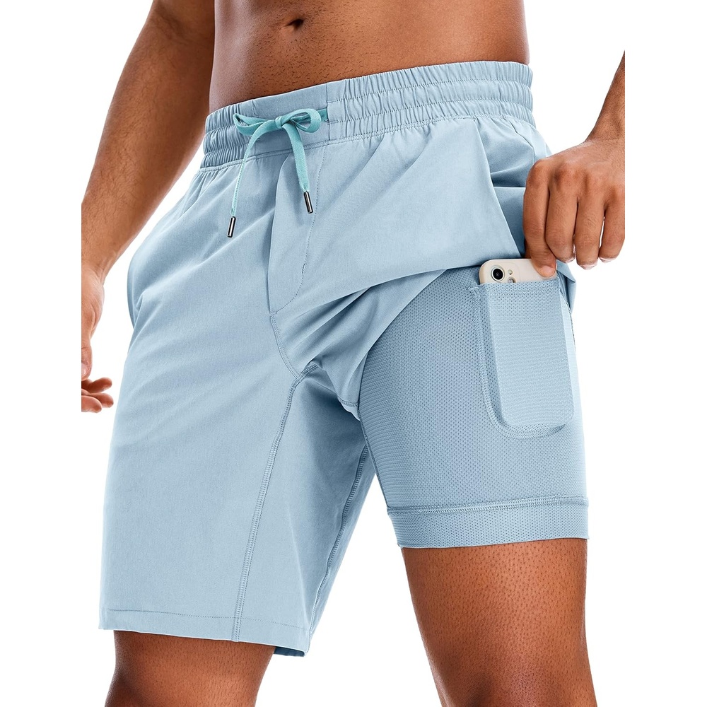 image:imageCRZ YOGA Mens 2 in 1 Running Shorts 9 Lined Quick Dry for Workout Gym Sports Basketball Athletic with PocketsLight Grayish Blue