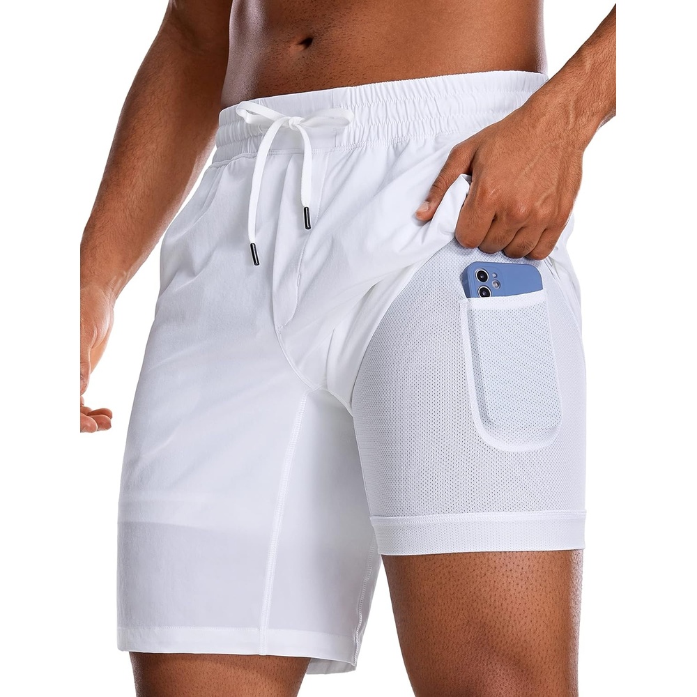 image:imageCRZ YOGA Mens 2 in 1 Running Shorts 9 Lined Quick Dry for Workout Gym Sports Basketball Athletic with PocketsWhite