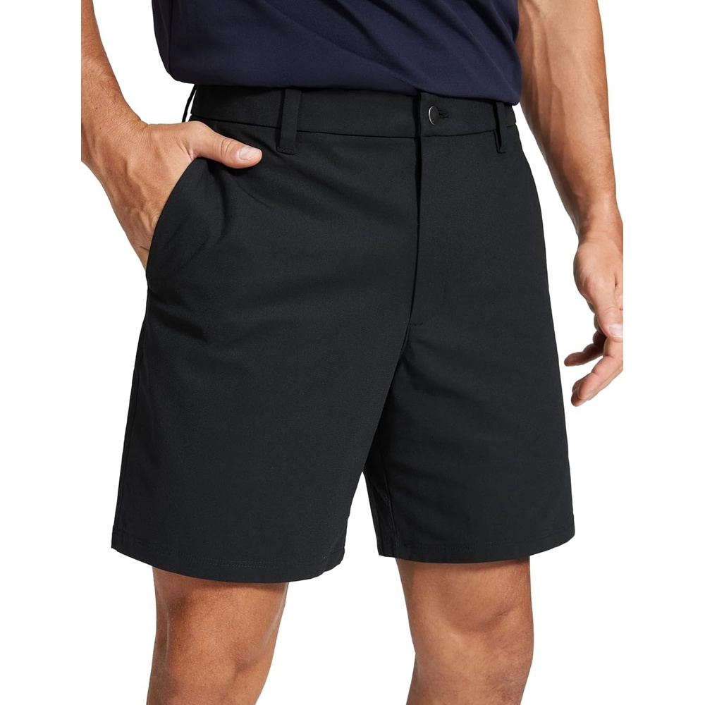 image:imageCRZ YOGA Mens All Day Comfy Golf Shorts 79 Stretch Lightweight Flat Front for Casual Work with PocketsBlack