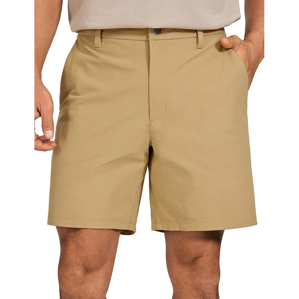 image:imageCRZ YOGA Mens All Day Comfy Golf Shorts 79 Stretch Lightweight Flat Front for Casual Work with PocketsKhaki Sand