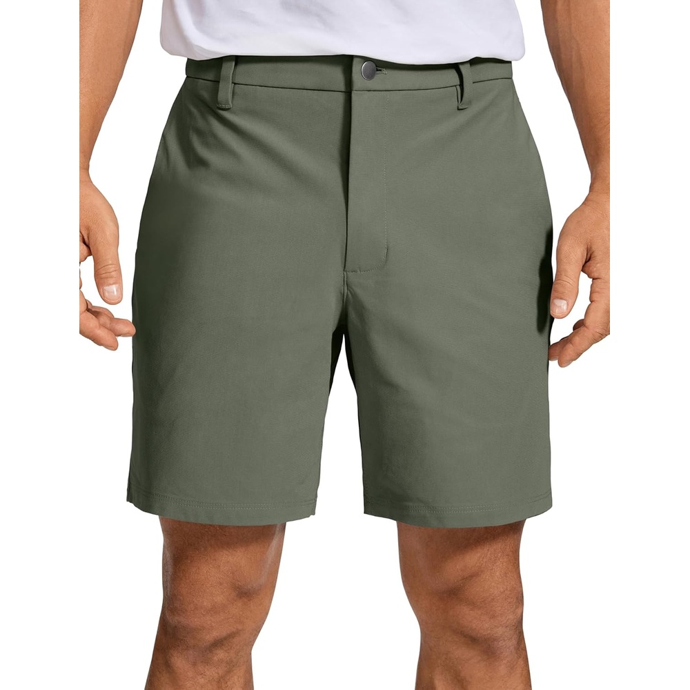 image:imageCRZ YOGA Mens All Day Comfy Golf Shorts  79 Stretch Lightweight Flat Front for Casual Work with PocketsLight Army Green