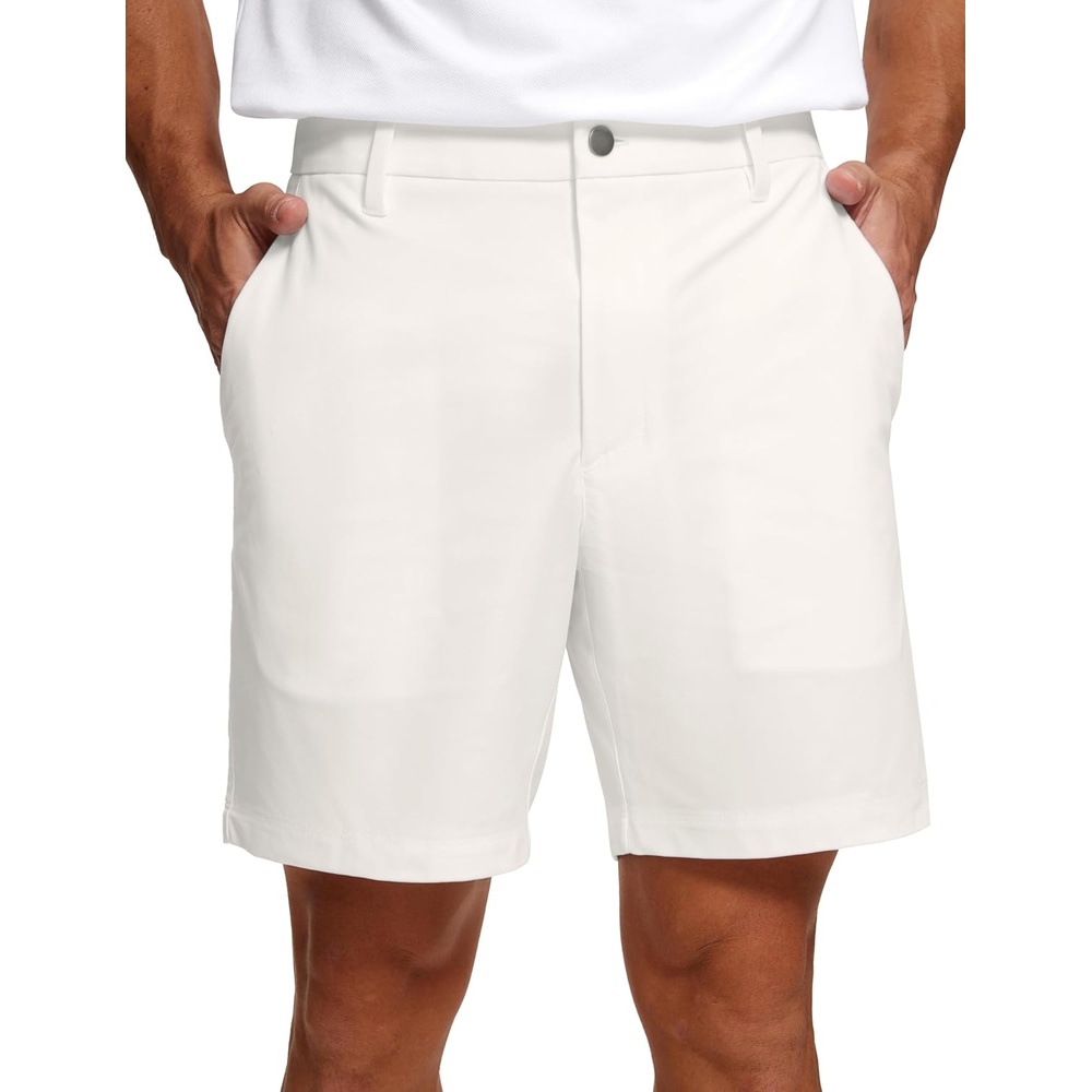 image:imageCRZ YOGA Mens All Day Comfy Golf Shorts  79 Stretch Lightweight Flat Front for Casual Work with PocketsMilky White Bone