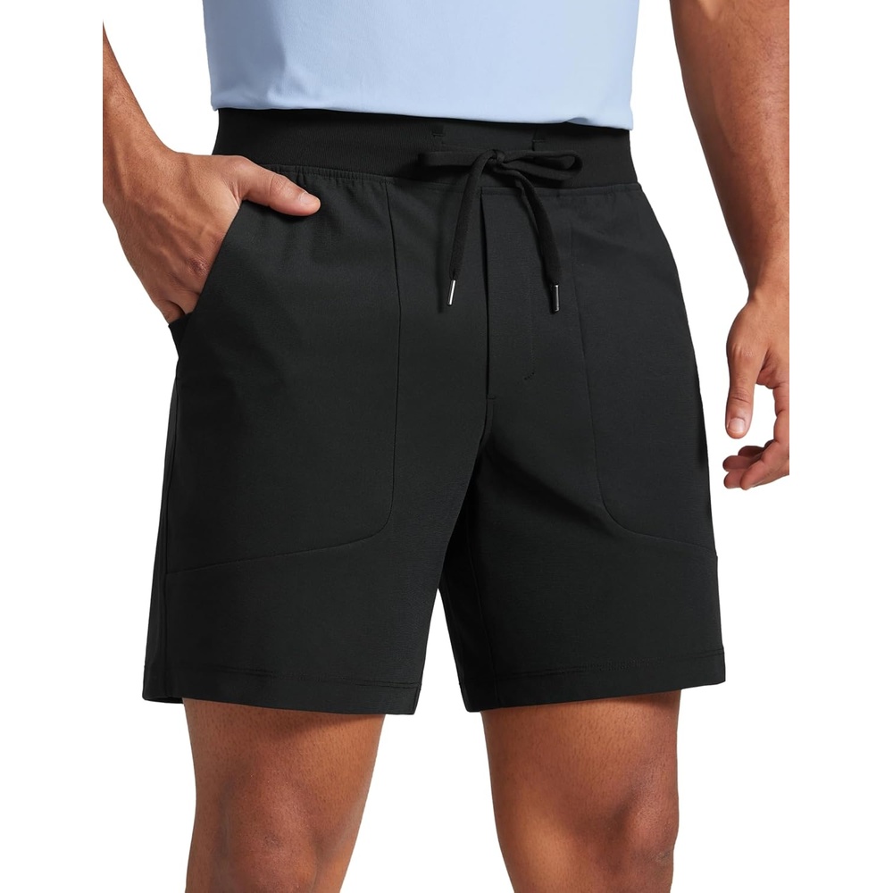 image:imageCRZ YOGA Mens All Day Comfy PullOn Shorts 7 Golf Casual Elastic Waist Quick Dry for Athletic Daily with PocketsBlack