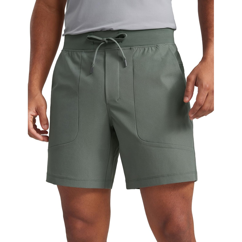 image:imageCRZ YOGA Mens All Day Comfy PullOn Shorts 7 Golf Casual Elastic Waist Quick Dry for Athletic Daily with PocketsGrey Sage