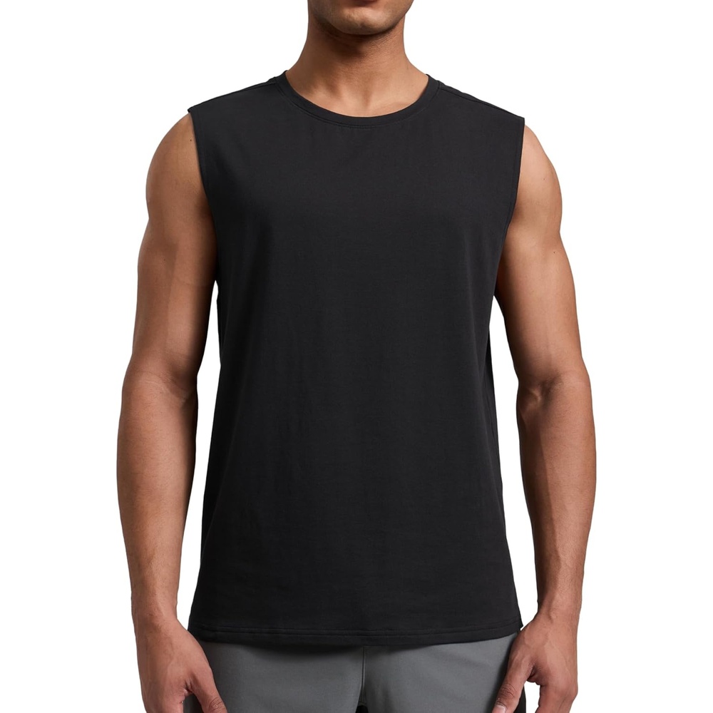image:imageCRZ YOGA Mens CottonBlend Athletic Tank Tops for Men Moisture Wicking Soft Workout Casual Sleeveless Muscle ShirtsBlack