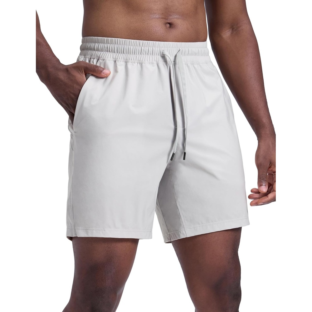 image:imageCRZ YOGA Mens Lightweight Workout Shorts 7 Quick Dry for Gym Athletic Workout with Zipper PocketPlatinum Grey