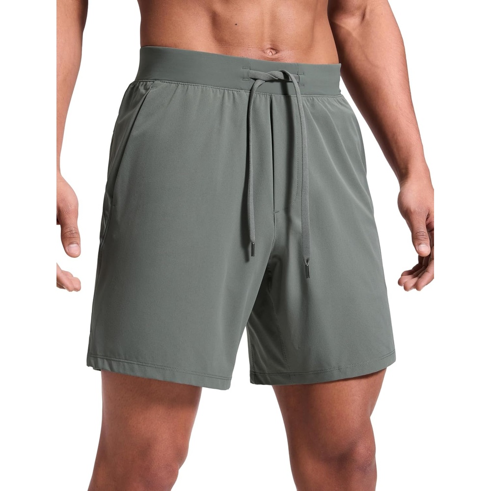 image:imageCRZ YOGA Mens Linerless Motion Shorts 7 Side Split Workout Daily Quick Dry for Gym Athletic Casual with PocketsGrey Sage