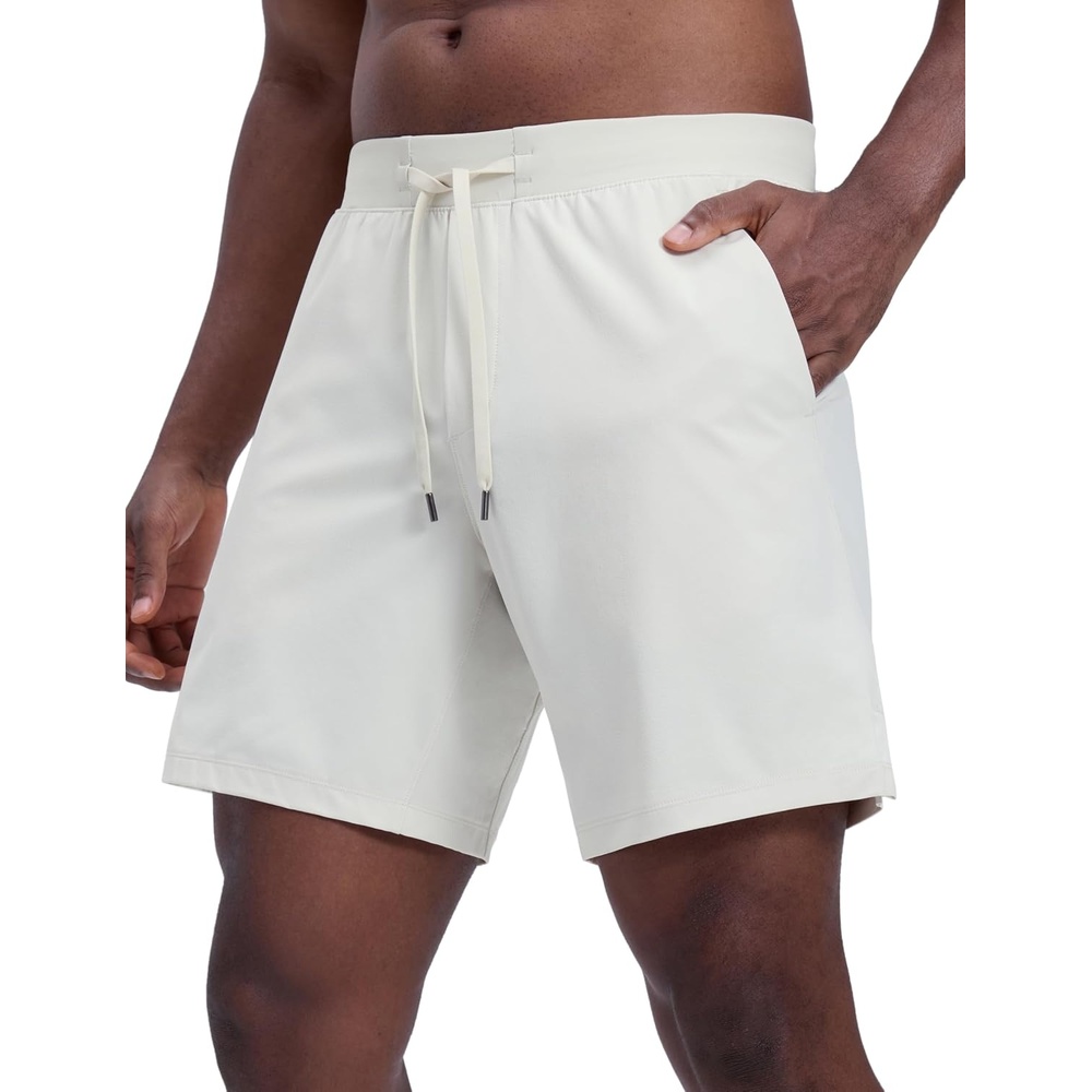 image:imageCRZ YOGA Mens Linerless Motion Shorts 7 Side Split Workout Daily Quick Dry for Gym Athletic Casual with PocketsMilky White Bone