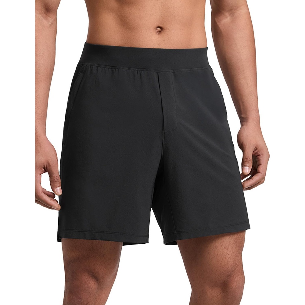 image:imageCRZ YOGA Mens Linerless Split Training Shorts 7 Lightweight Quick Dry Soft Workout Running Athletic Gym with PocketsBlack
