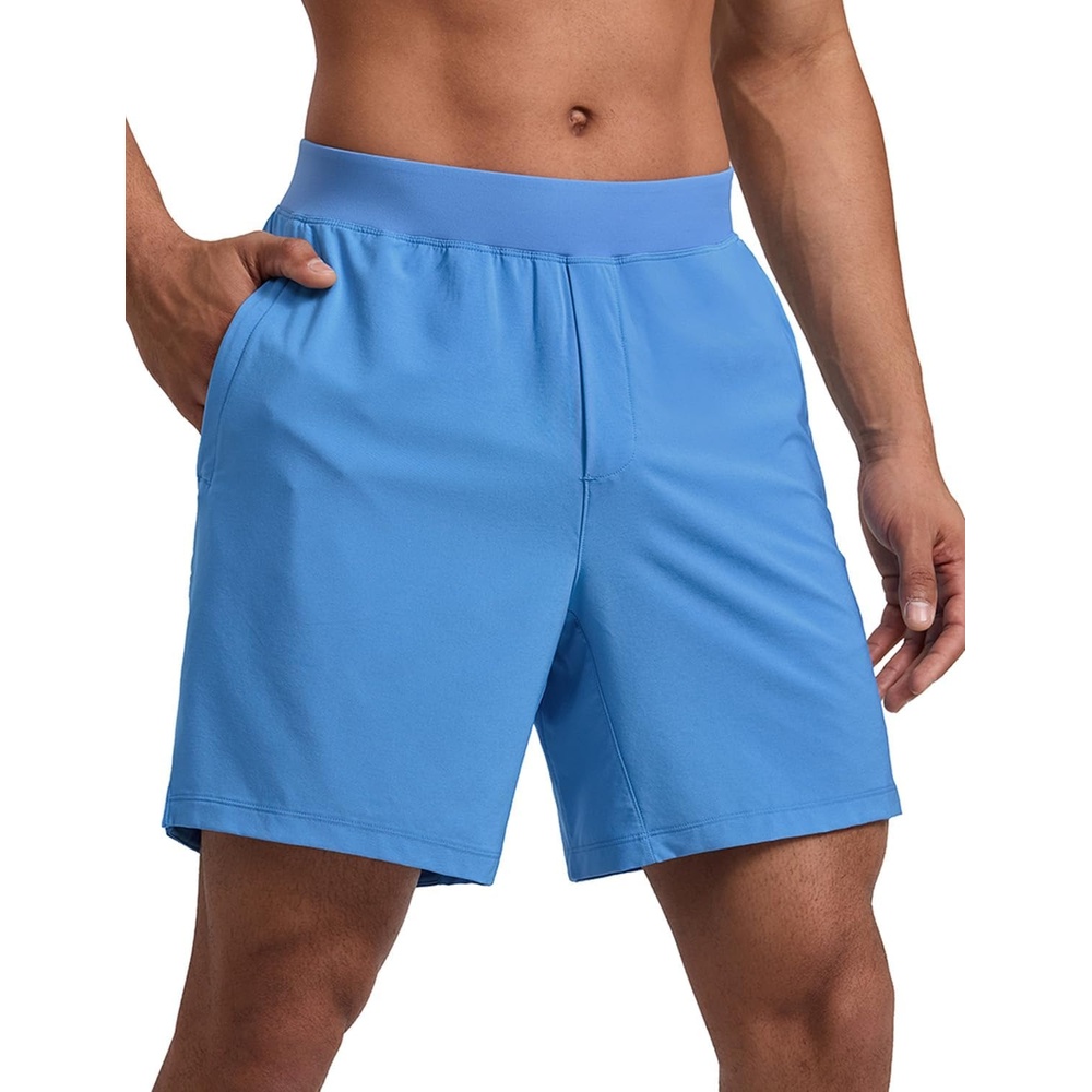 image:imageCRZ YOGA Mens Linerless Split Training Shorts 7 Lightweight Quick Dry Soft Workout Running Athletic Gym with PocketsParty Blue