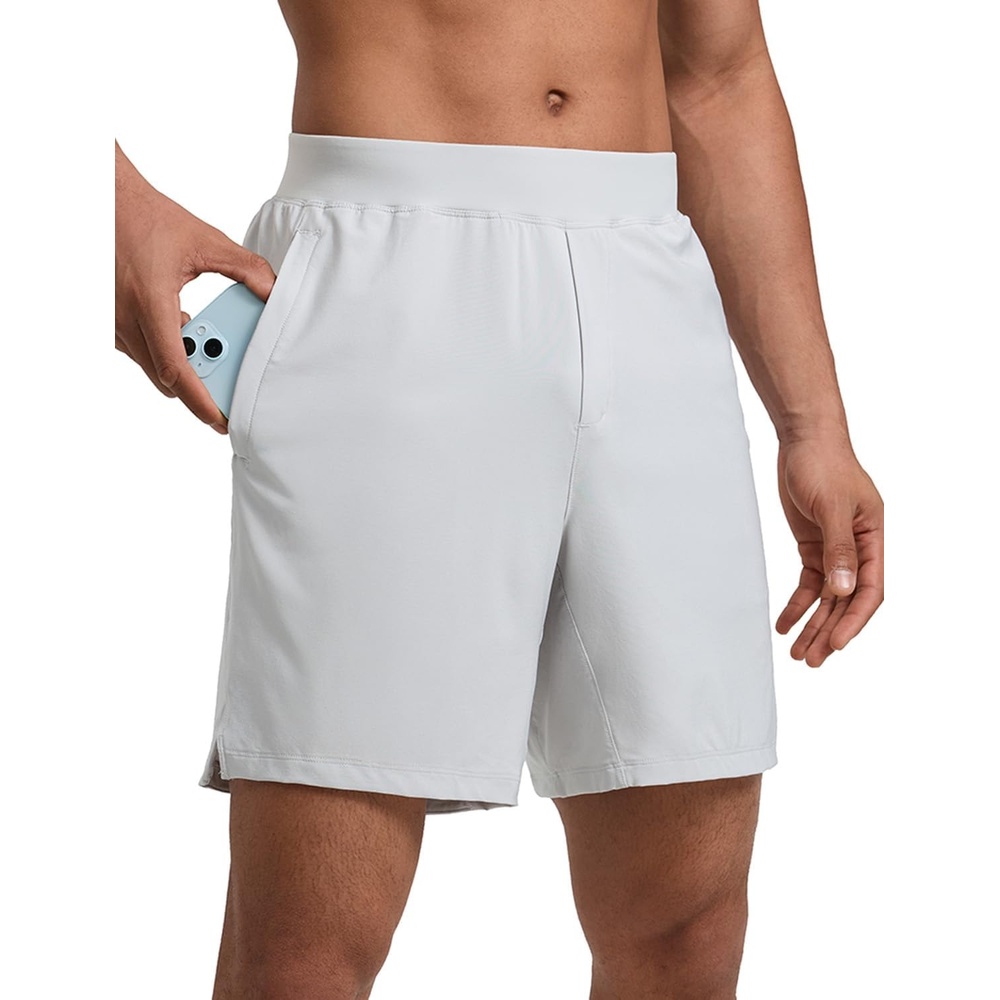image:imageCRZ YOGA Mens Linerless Split Training Shorts 7 Lightweight Quick Dry Soft Workout Running Athletic Gym with PocketsPlatinum Grey