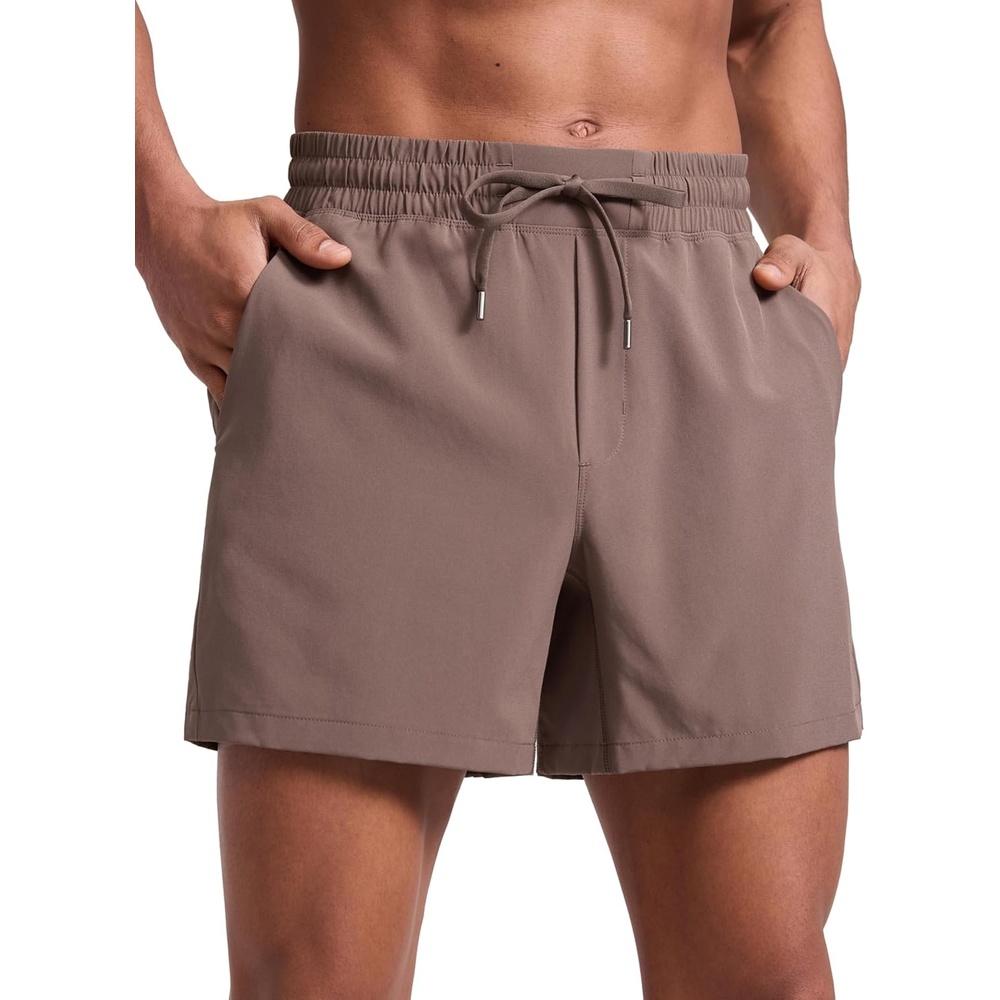 image:imageCRZ YOGA Mens Linerless Workout Shorts 5 Lightweight Quick Dry for Running Sports Athletic Gym with PocketsBrown Rock