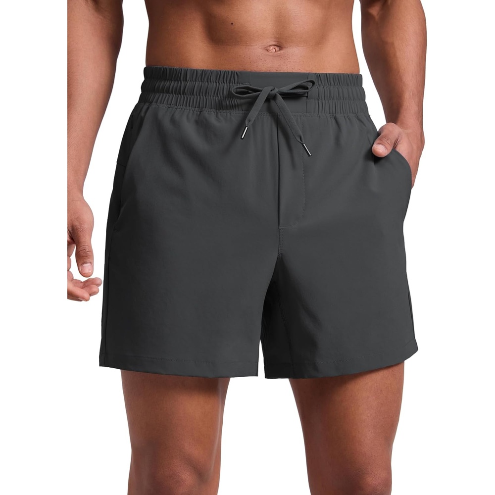 image:imageCRZ YOGA Mens Linerless Workout Shorts 5 Lightweight Quick Dry for Running Sports Athletic Gym with PocketsInk Gray