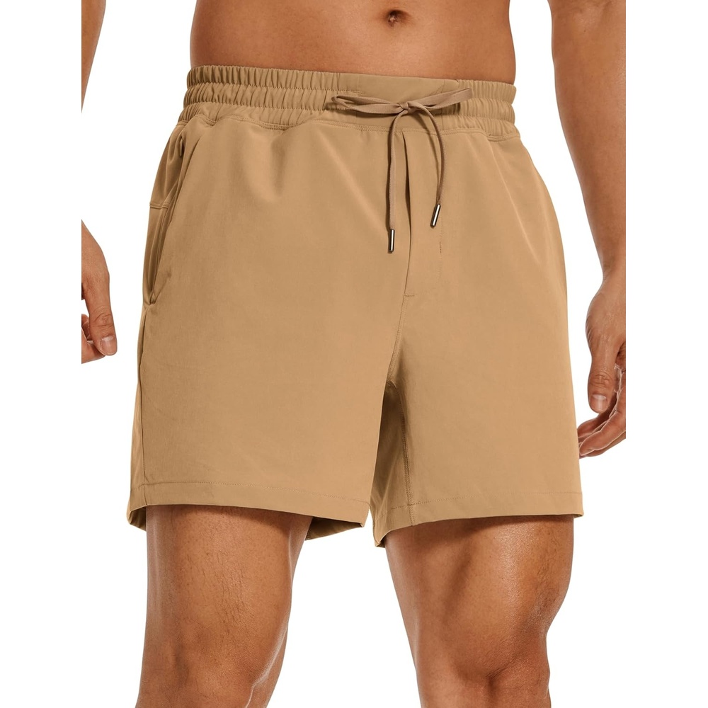 image:imageCRZ YOGA Mens Linerless Workout Shorts 5 Lightweight Quick Dry for Running Sports Athletic Gym with PocketsKhaki Sand
