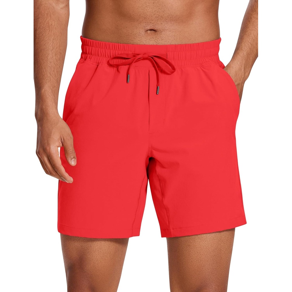 image:imageCRZ YOGA Mens Linerless Workout Shorts 7 Quick Dry for Running Sports Athletic Gym with PocketsDeep Red