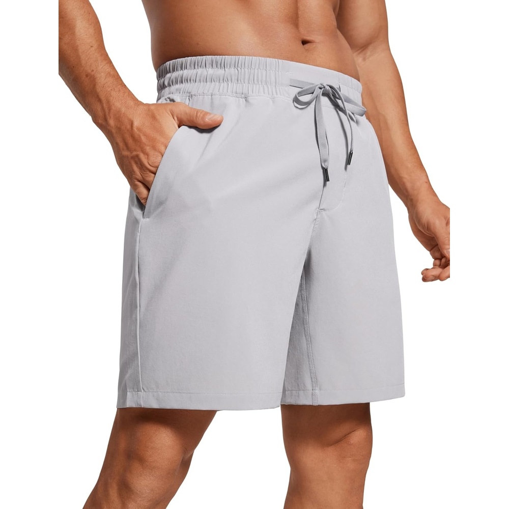 image:imageCRZ YOGA Mens Linerless Workout Shorts 7 Quick Dry for Running Sports Athletic Gym with PocketsGull Gray
