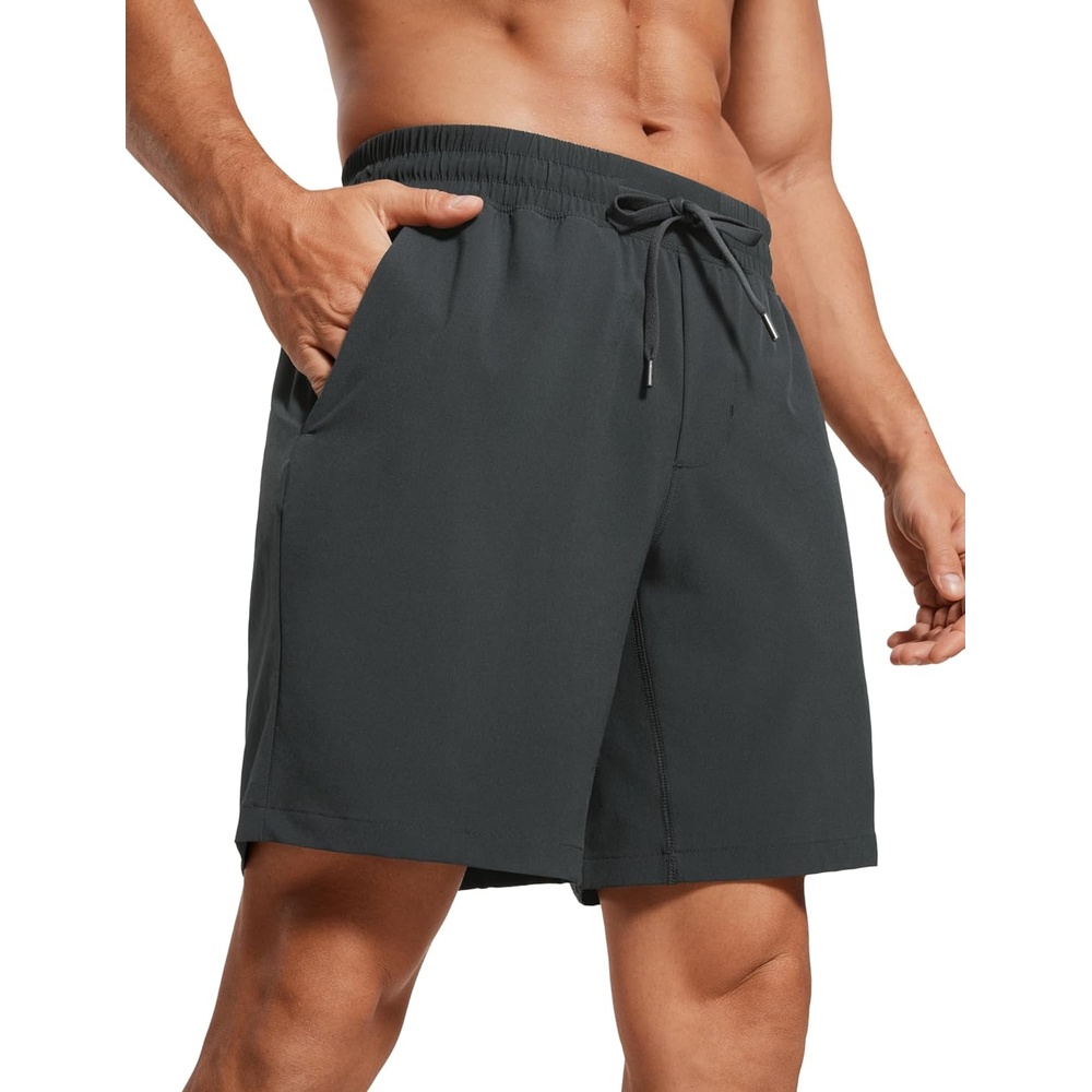 image:imageCRZ YOGA Mens Linerless Workout Shorts 7 Quick Dry for Running Sports Athletic Gym with PocketsInk Gray