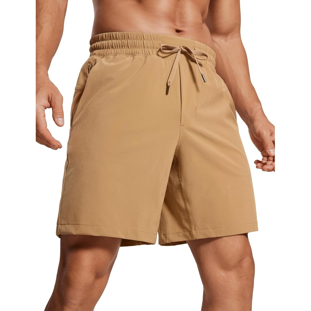 image:imageCRZ YOGA Mens Linerless Workout Shorts 7 Quick Dry for Running Sports Athletic Gym with PocketsKhaki Sand