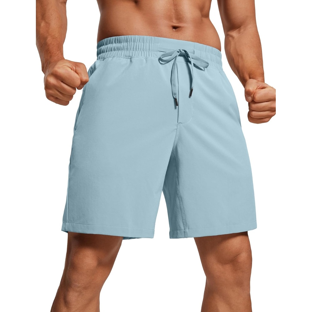 image:imageCRZ YOGA Mens Linerless Workout Shorts 7 Quick Dry for Running Sports Athletic Gym with PocketsLight Grayish Blue