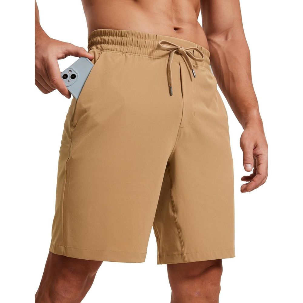 image:imageCRZ YOGA Mens Linerless Workout Shorts 9 Quick Dry for Running Sports Athletic Gym with PocketsKhaki Sand