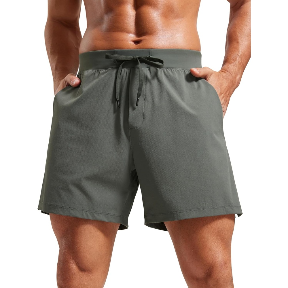 image:imageCRZ YOGA Mens Texture Training Shorts 5 Side Split Quick Dry Lightweight for Workout Running with Zipper PocketGrey Sage