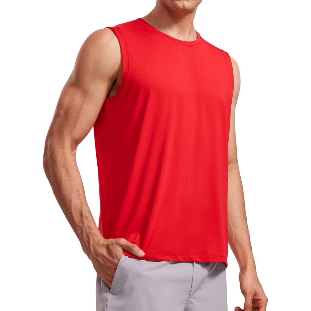 image:imageCRZ YOGA Mens Workout Sleeveless Shirt Quick Dry Stretchy Swim TShirts Athletic Gym Running Beach Tank TopDeep Red