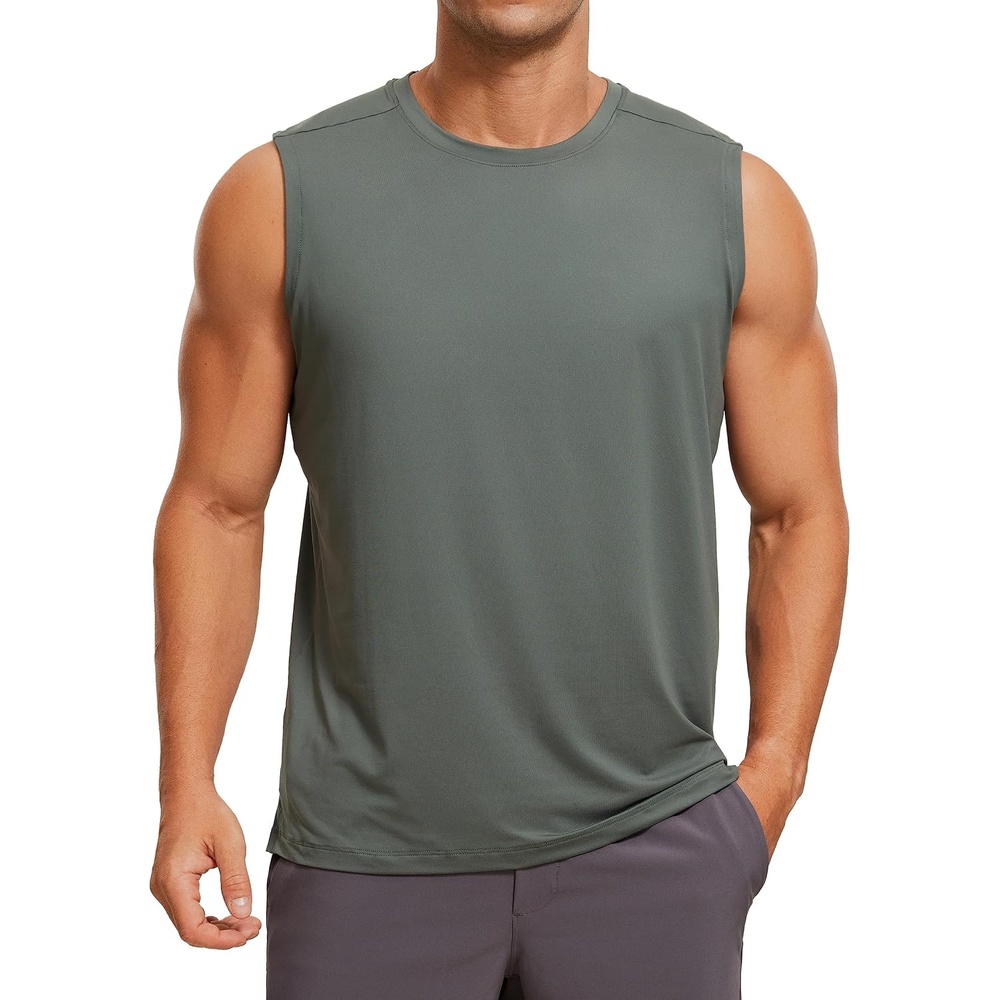 image:imageCRZ YOGA Mens Workout Sleeveless Shirt Quick Dry Stretchy Swim TShirts Athletic Gym Running Beach Tank TopGrey Sage