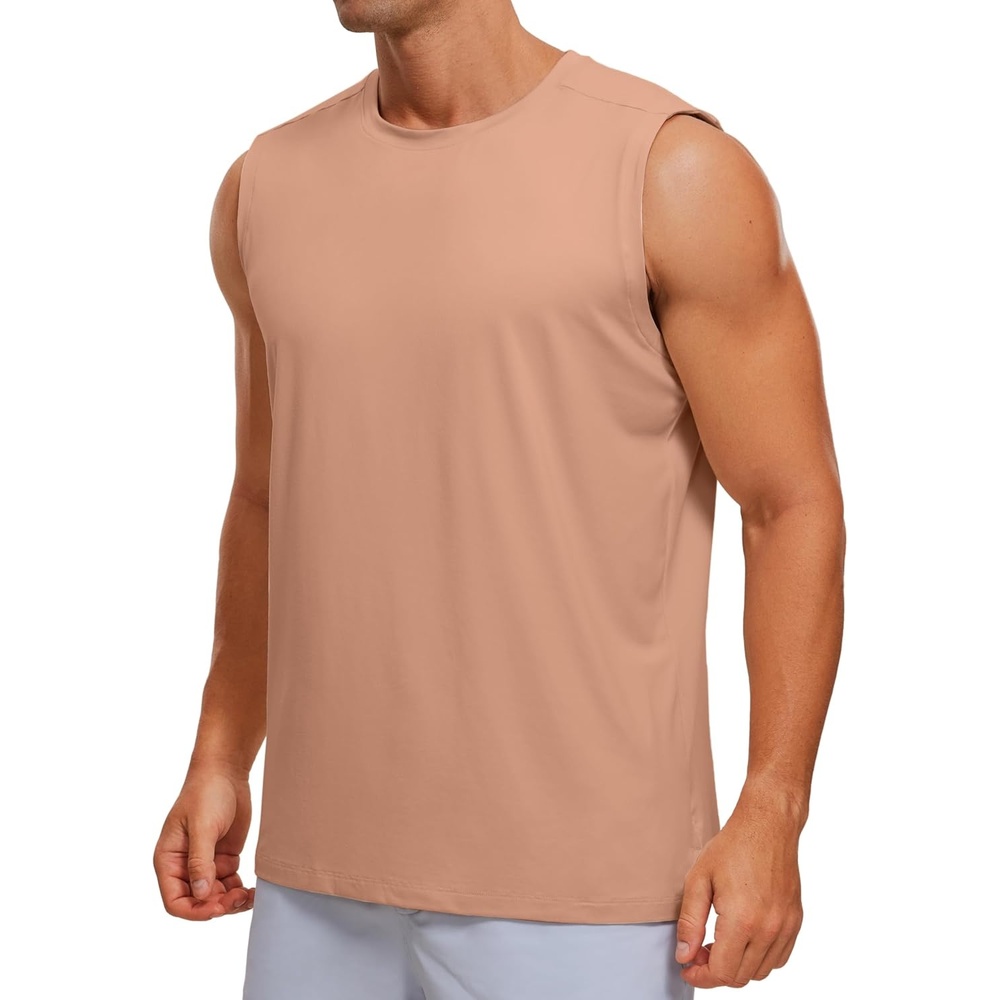 image:imageCRZ YOGA Mens Workout Sleeveless Shirt Quick Dry Stretchy Swim TShirts Athletic Gym Running Beach Tank TopMocha Mousse