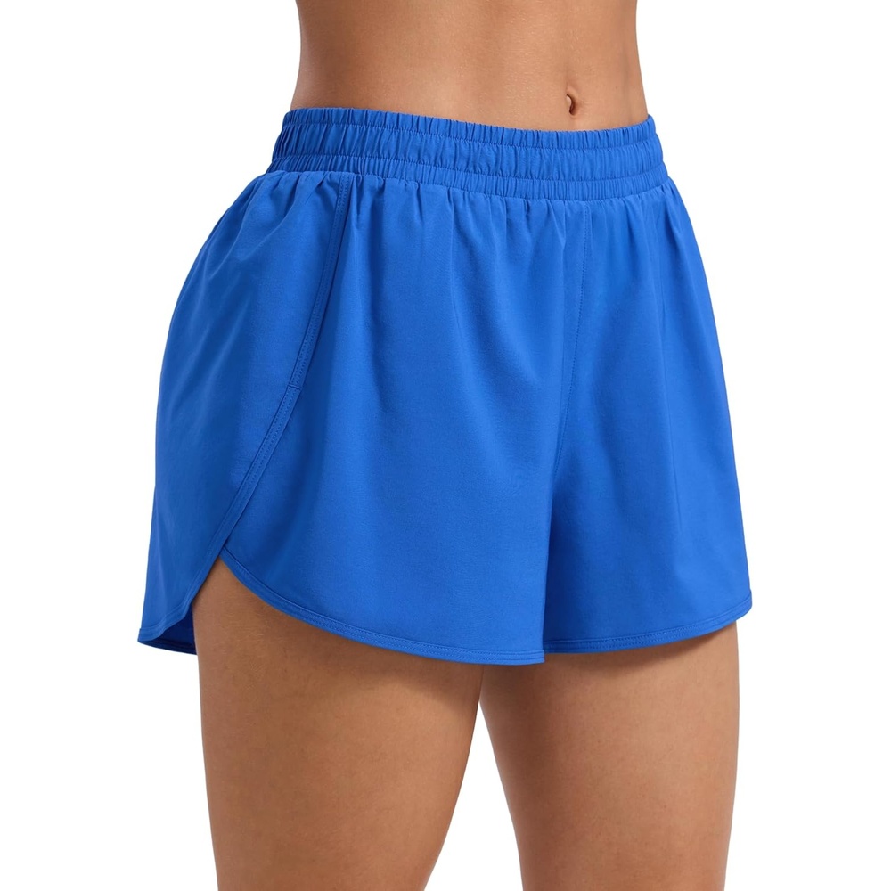 image:imageCRZ YOGA Mid Rise Half Split Athletic Shorts for Women 25 Dolphin Quick Dry for Gym Running Workout TrackSparkle Blue