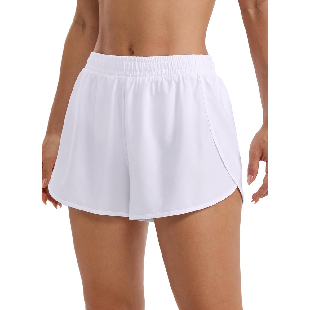 image:imageCRZ YOGA Mid Rise Half Split Athletic Shorts for Women 25 Dolphin Quick Dry for Gym Running Workout TrackWhite