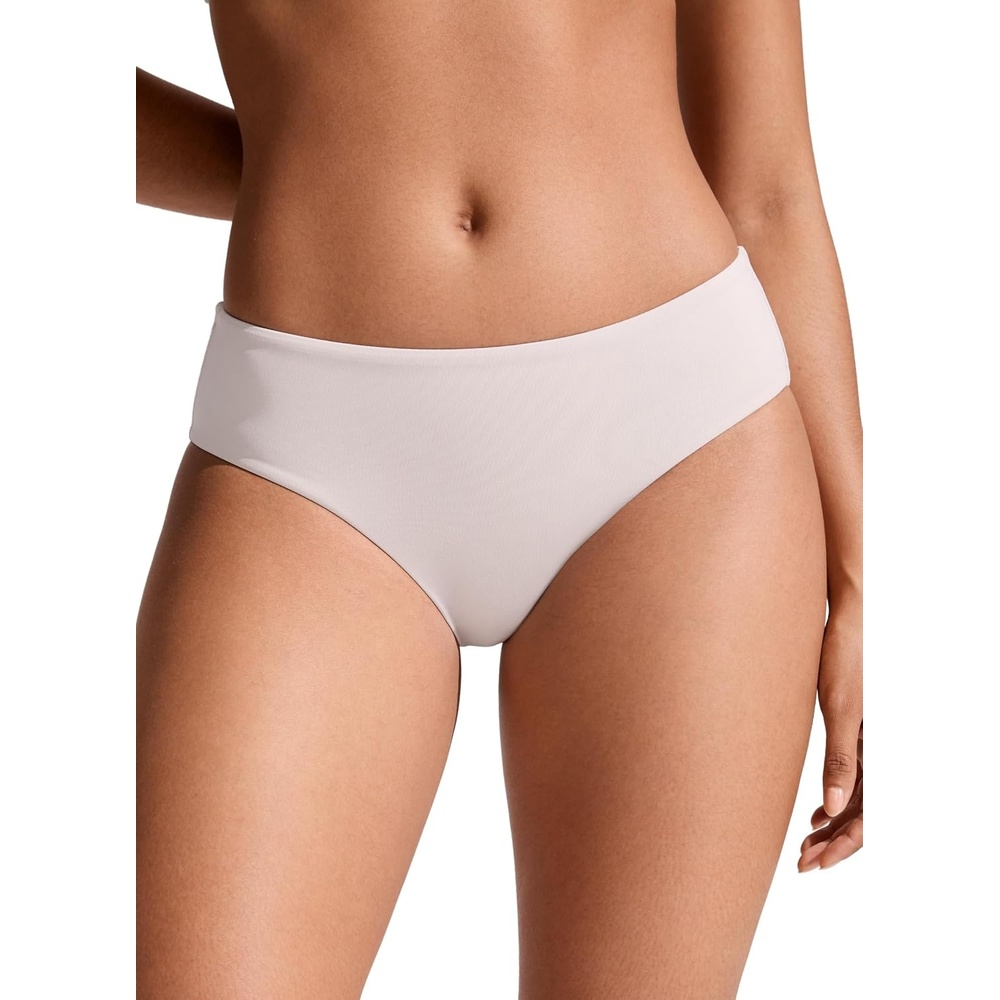 image:imageCRZ YOGA Mid Waisted Bikini Bottoms for Women Full Coverage Bathing Suit Swimsuit Basic Swim BriefsMilky White